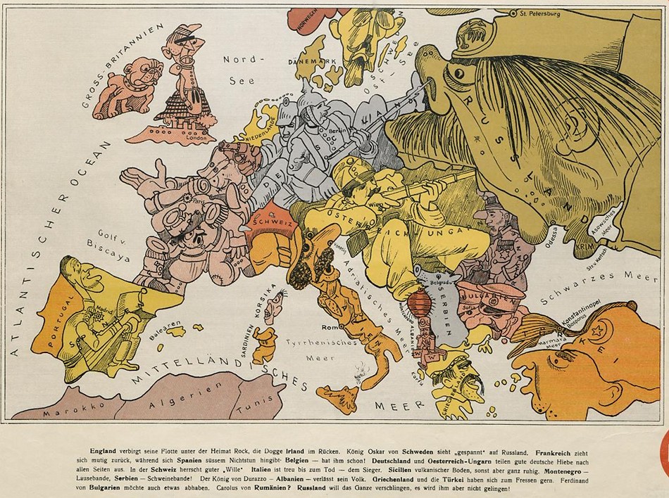 Europakarte mit Symbolen der damaligen Länder